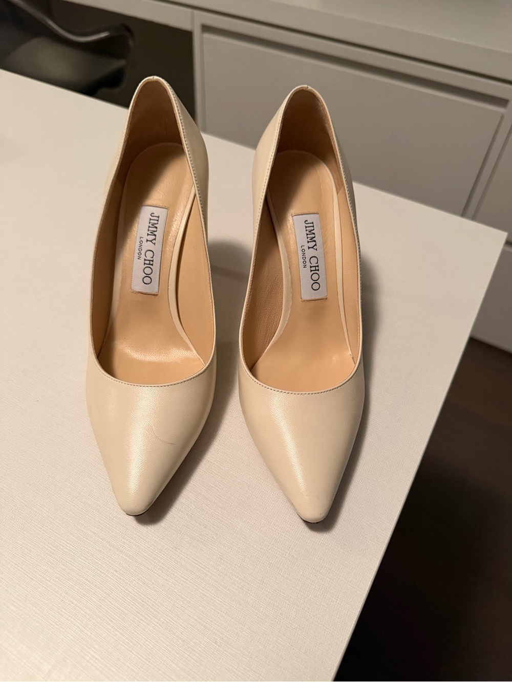 Jimmy Choo Romy Cream Pointed-Toe Leather Pumps